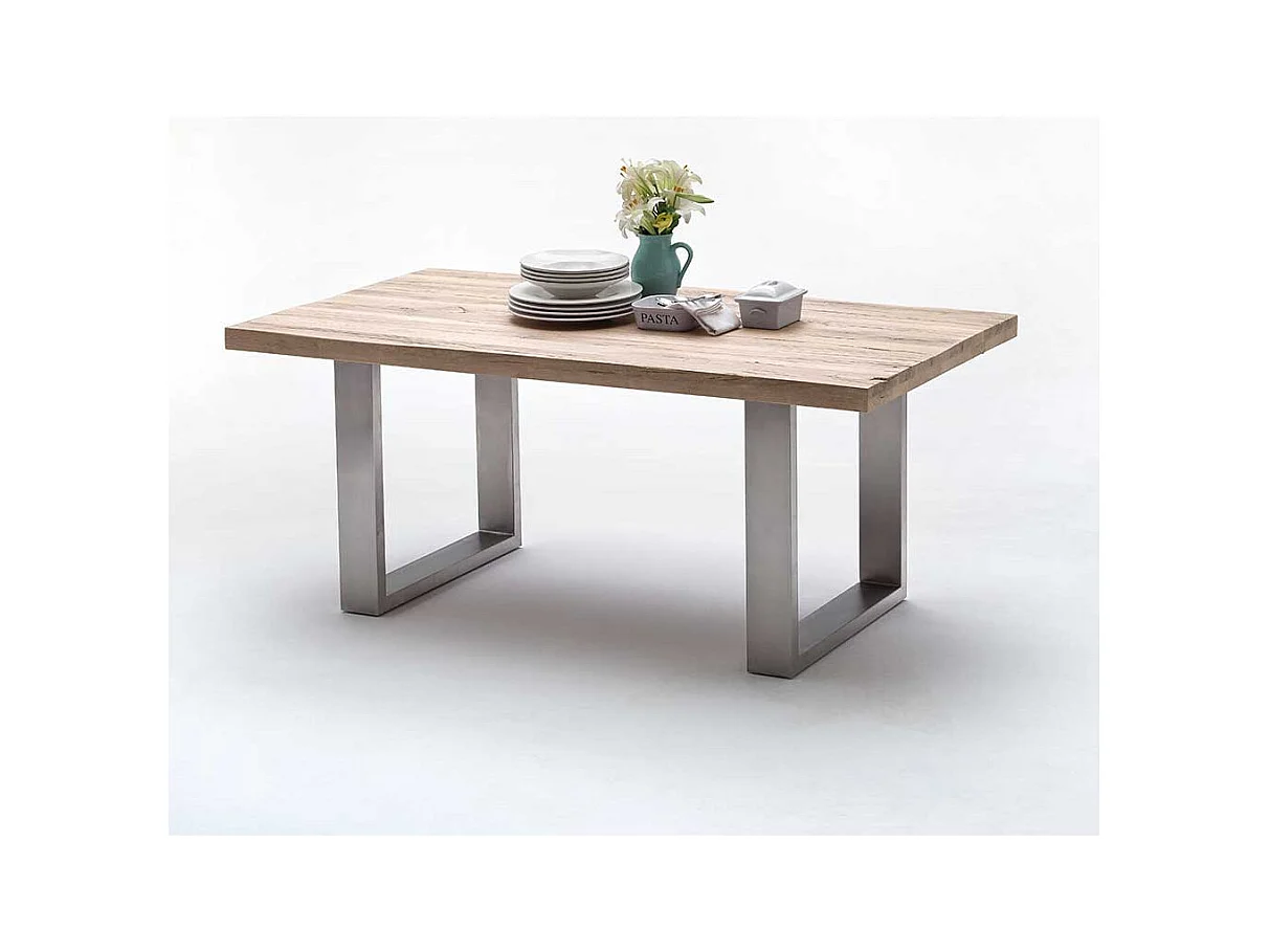 Tisch aus Eiche massiv gekälkt Edelstahl