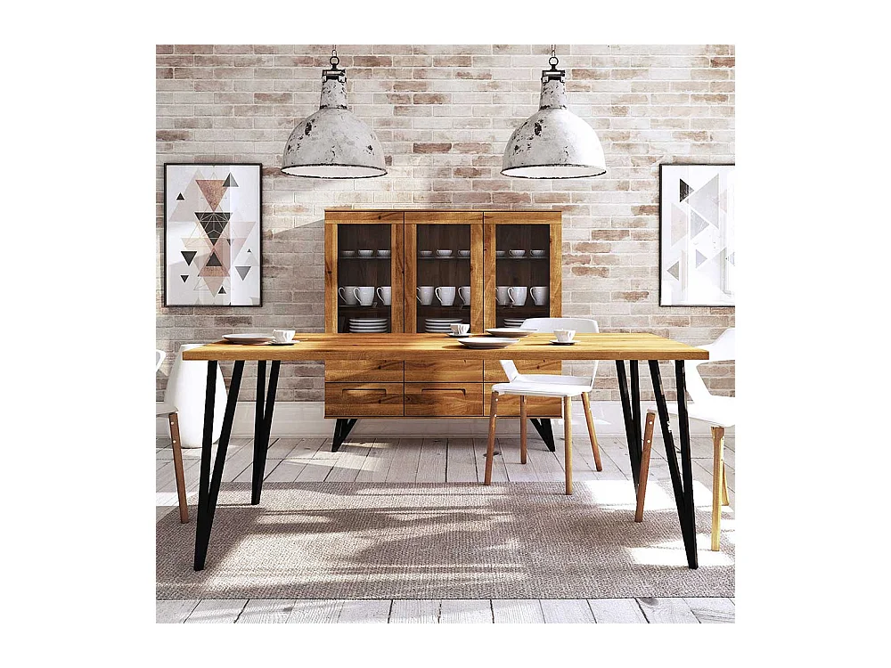 Esstisch aus Wildeiche Massivholz und Stahl Loft Design