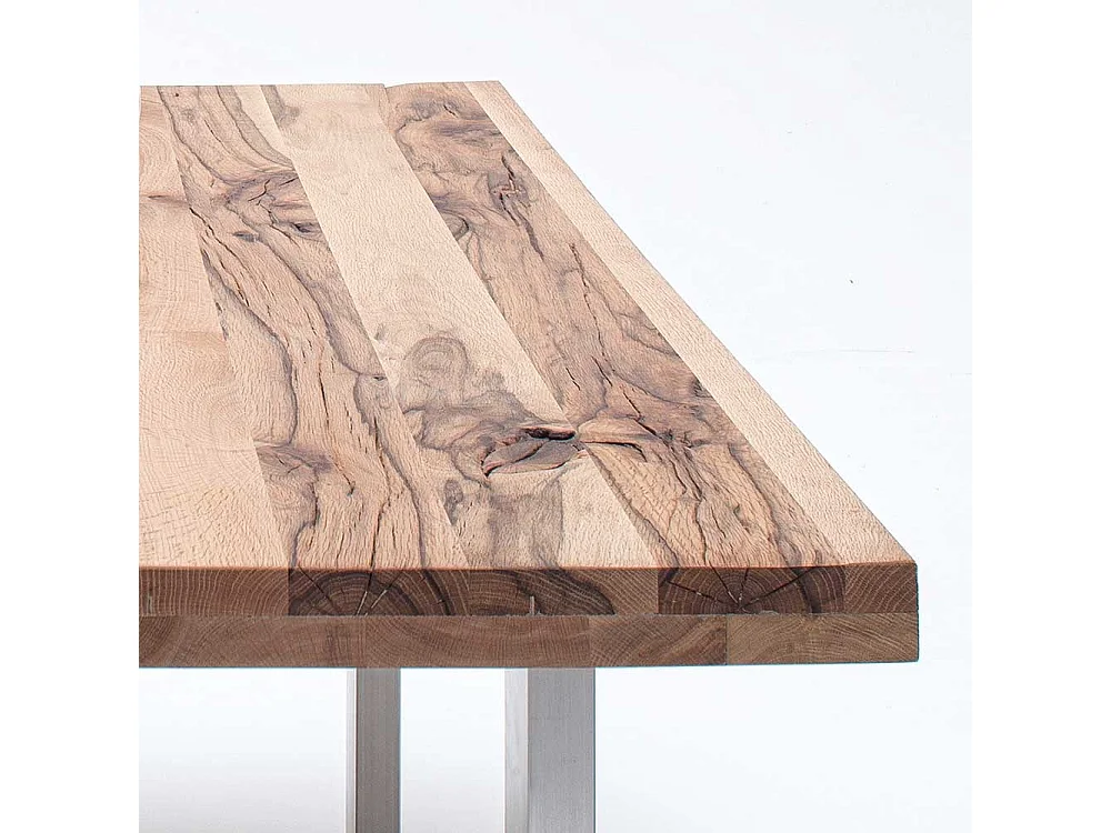Esstisch in Wildeichefarben Zerreiche Massivholz und Edelstahl