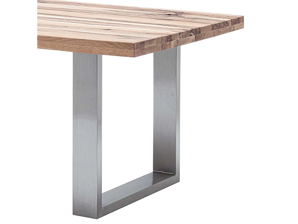 Esstisch in Wildeichefarben Zerreiche Massivholz und Edelstahl