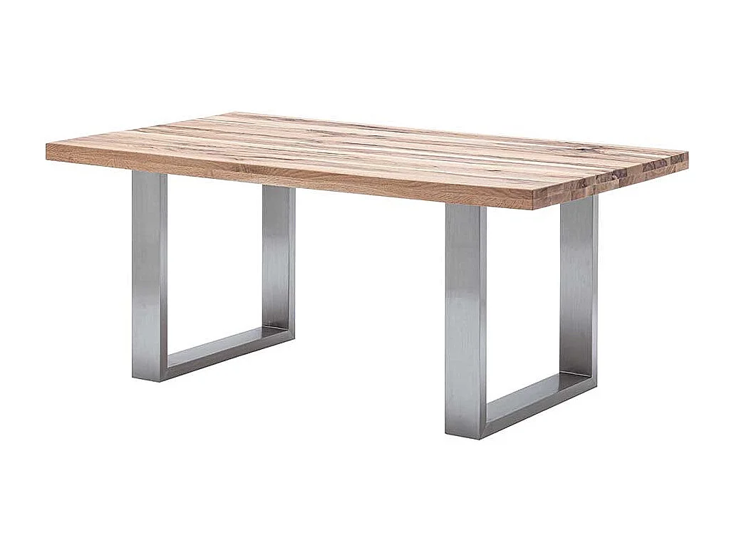 Esstisch in Wildeichefarben Zerreiche Massivholz und Edelstahl