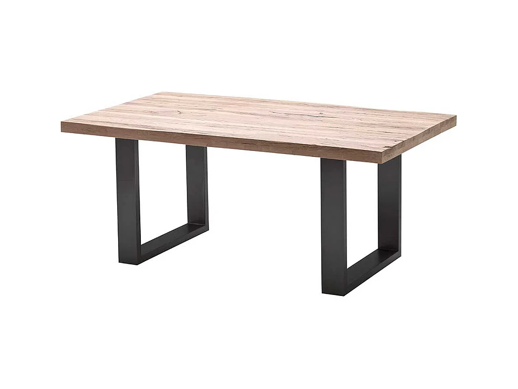 Echtholztisch aus Zerreiche massiv gekälkt Bügelgestell aus Stahl