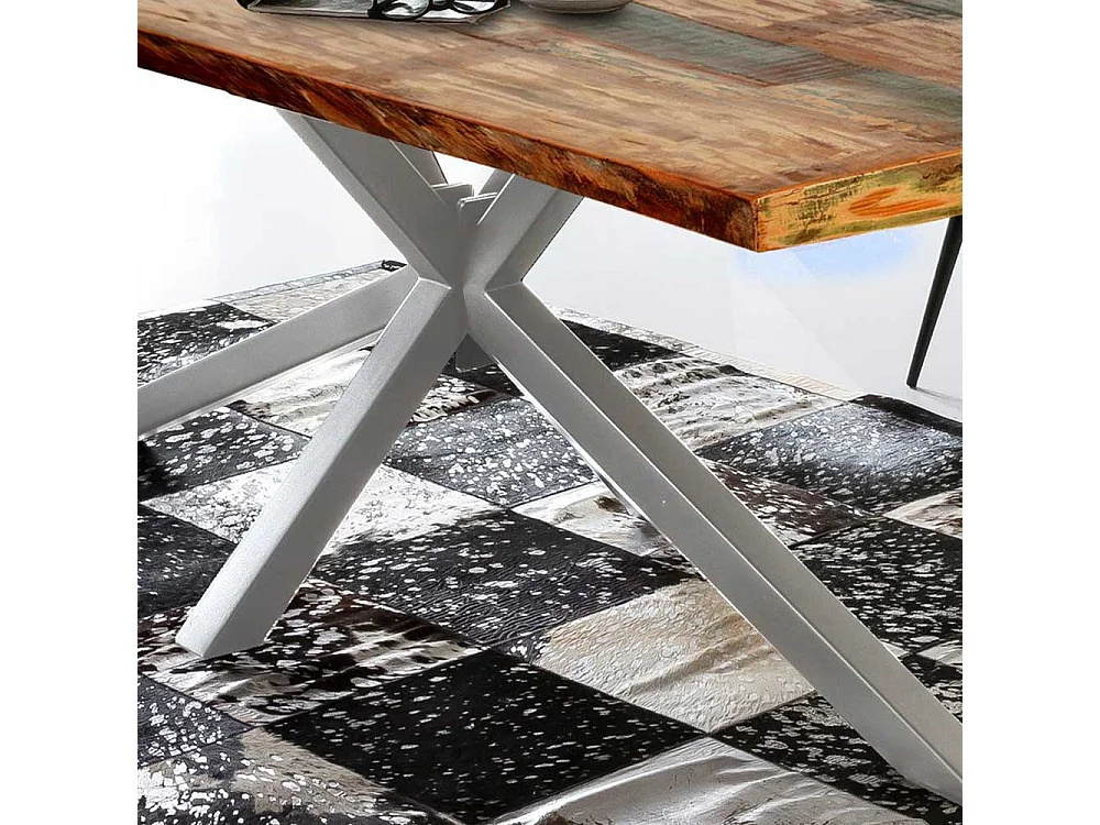 Design Esstisch in Bunt und Altsilberfarben Recyclingholz und Metall