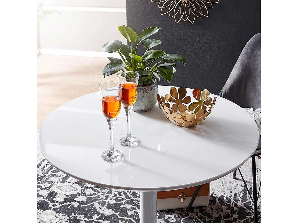 Runder Esstisch in Weiß Hochglanz 75 cm Durchmesser