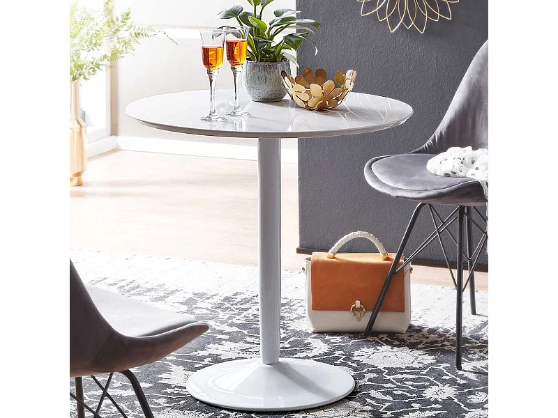 Runder Esstisch in Weiß Hochglanz 75 cm Durchmesser