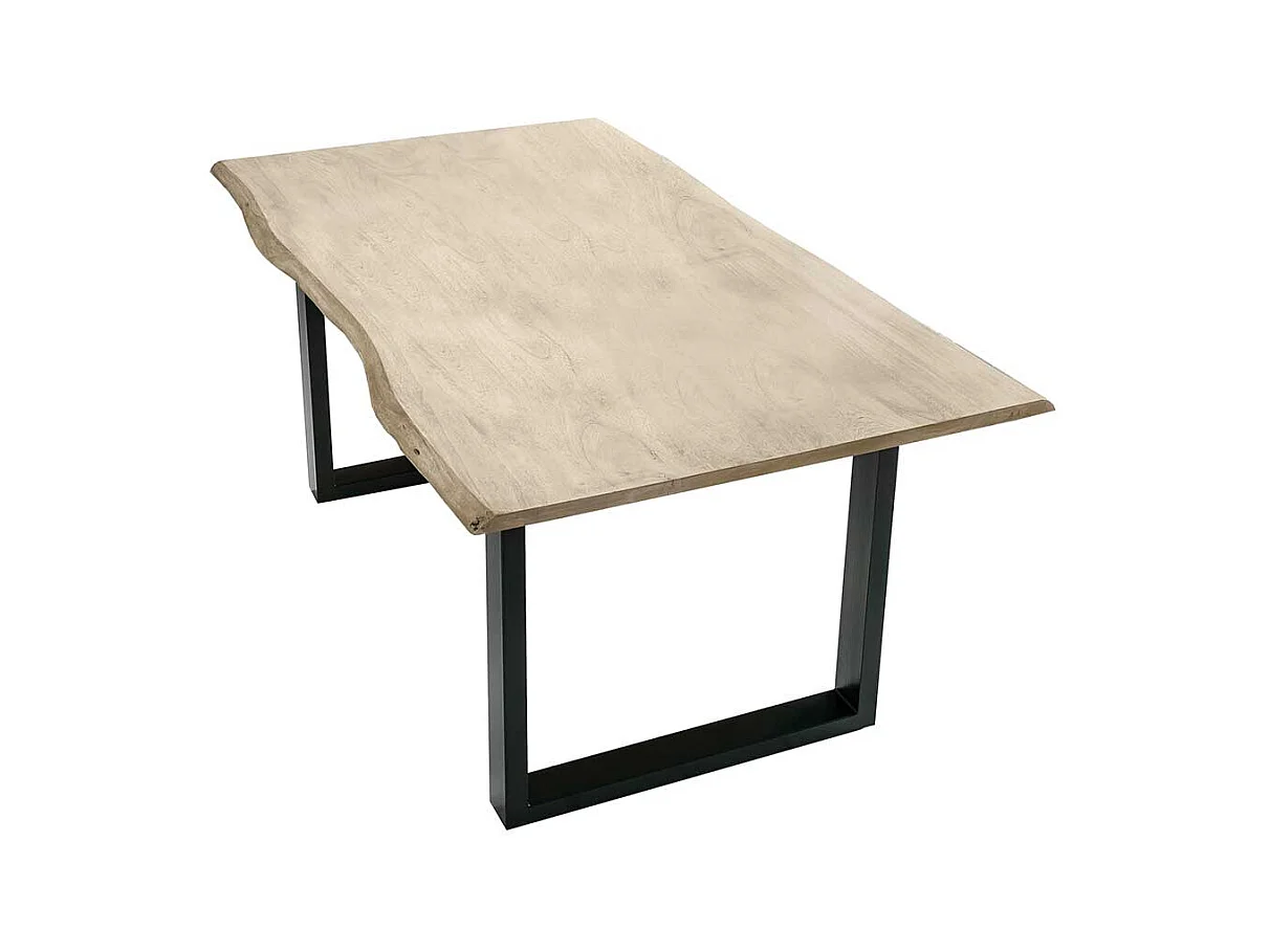 Baumkanten Esszimmertisch aus Akazie massiv gekälkt und Stahl Loft Design