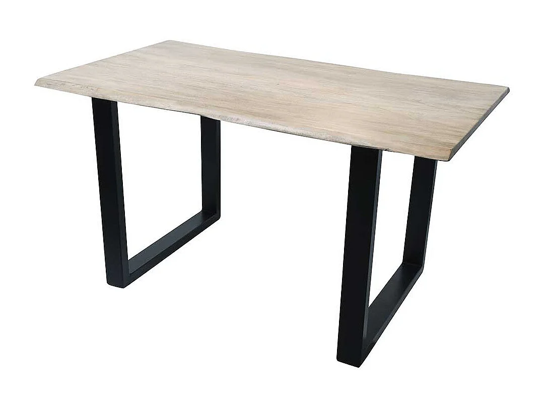 Baumkanten Esszimmertisch aus Akazie massiv gekälkt und Stahl Loft Design