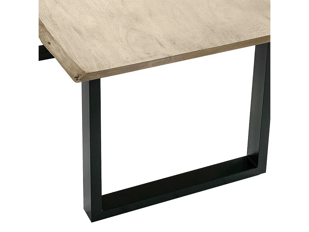 Baumkanten Esszimmertisch aus Akazie massiv gekälkt und Stahl Loft Design