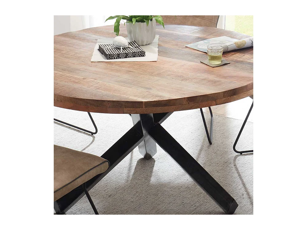 Runder Tisch aus Mangobaum Massivholz 3-Fußgestell aus Metall