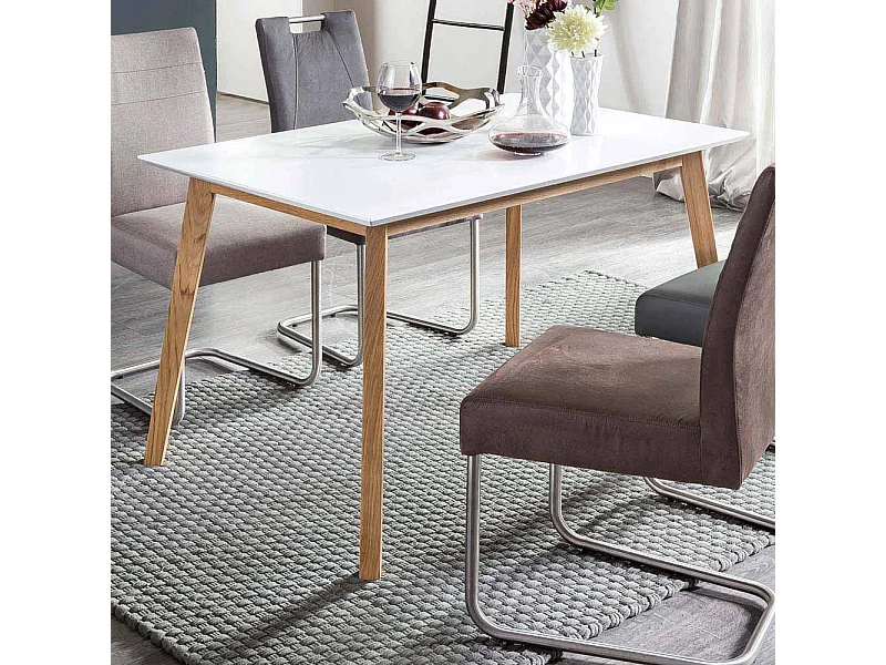 Küchentisch in Weiß Eiche massiv modern