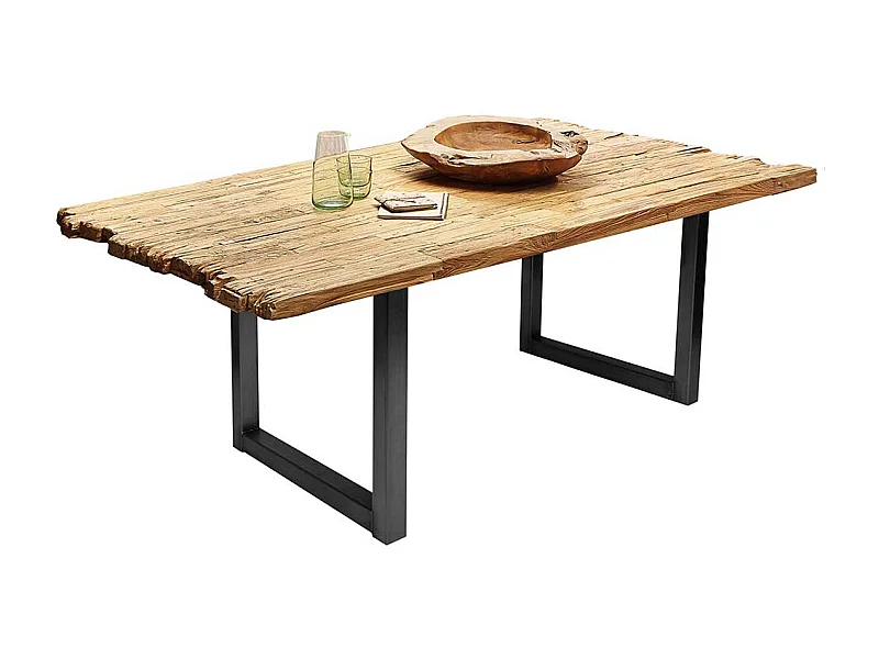 Design Esszimmertisch aus Teak Recyclingholz und Stahl 100 cm tief