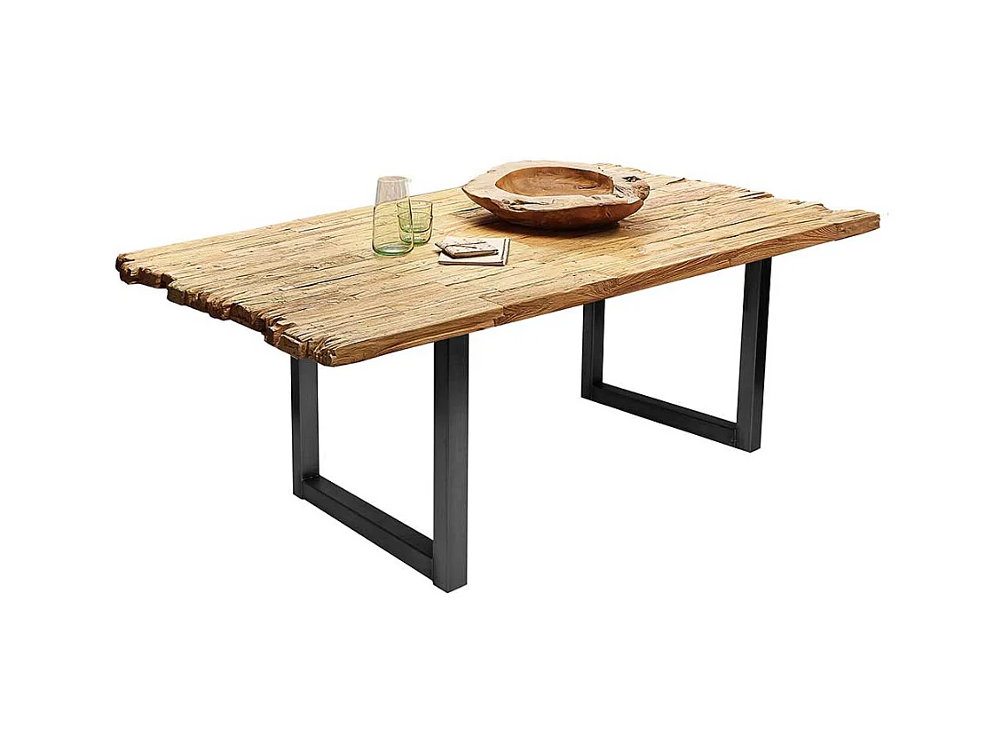 Design Esszimmertisch aus Teak Recyclingholz und Stahl 100 cm tief