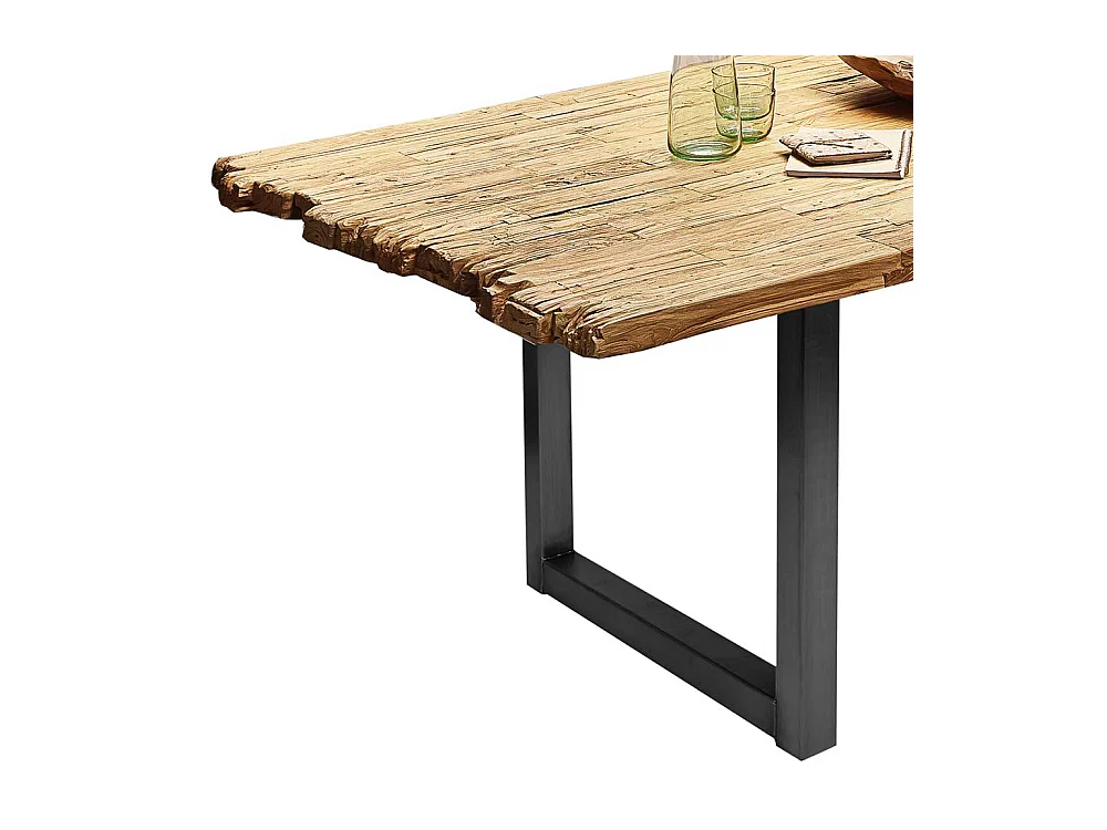 Design Esszimmertisch aus Teak Recyclingholz und Stahl 100 cm tief