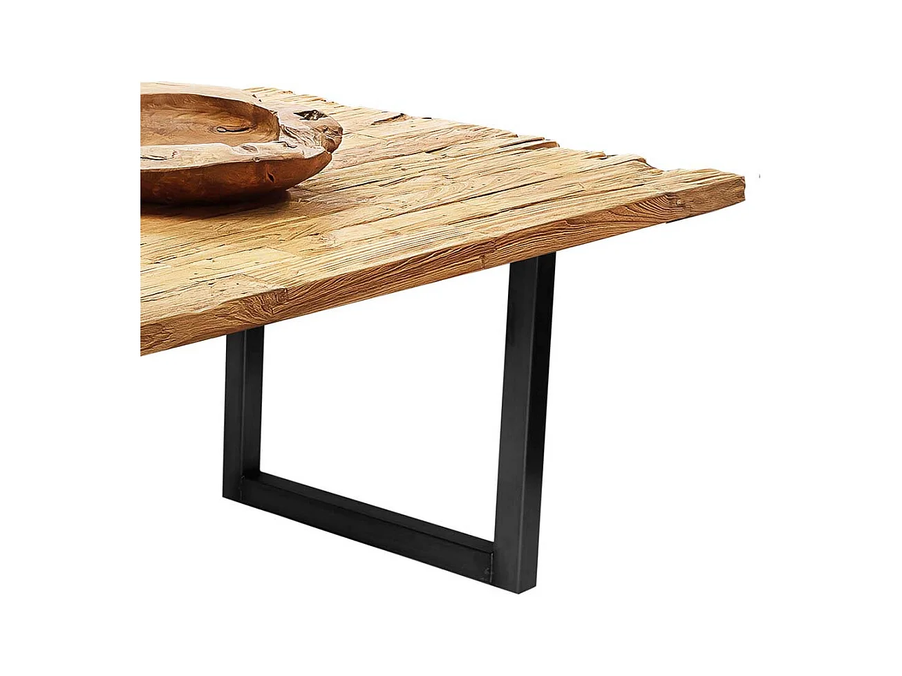 Design Esszimmertisch aus Teak Recyclingholz und Stahl 100 cm tief