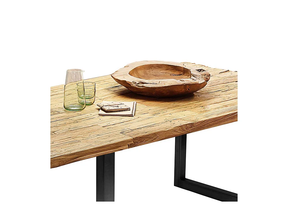 Design Esszimmertisch aus Teak Recyclingholz und Stahl 100 cm tief
