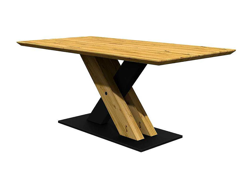 Tisch Esszimmer hochwertig aus Eiche Massivholz und Metall Schweizer Kante