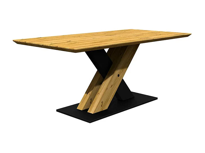 Tisch Esszimmer hochwertig aus Eiche Massivholz und Metall Schweizer Kante