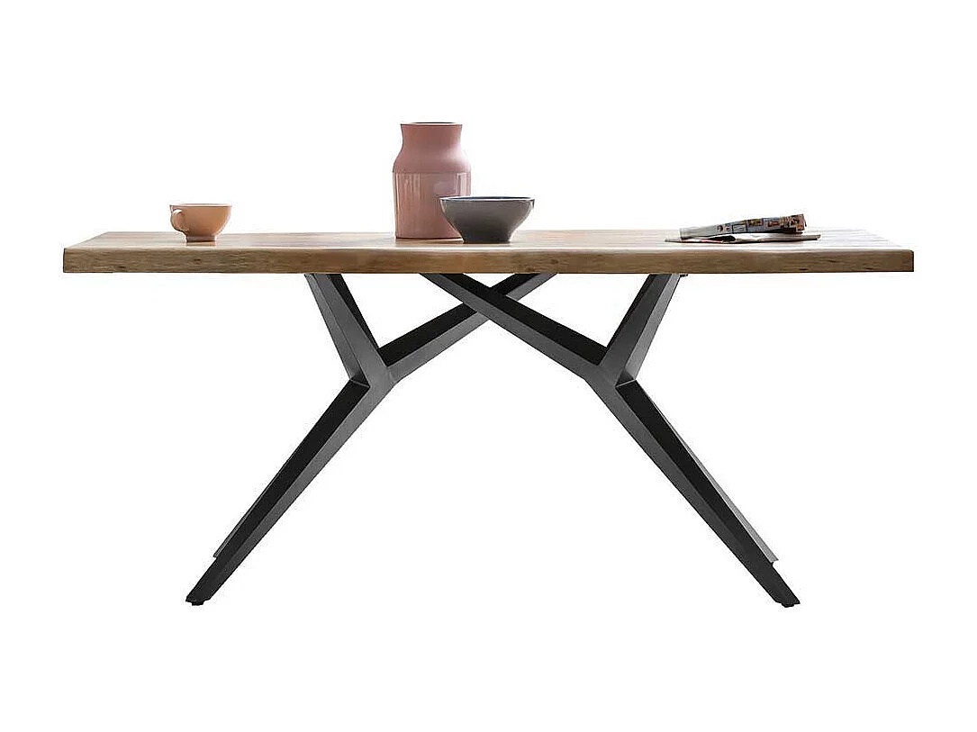 Loft Esstisch aus Akazie Massivholz Eisen in Schwarz