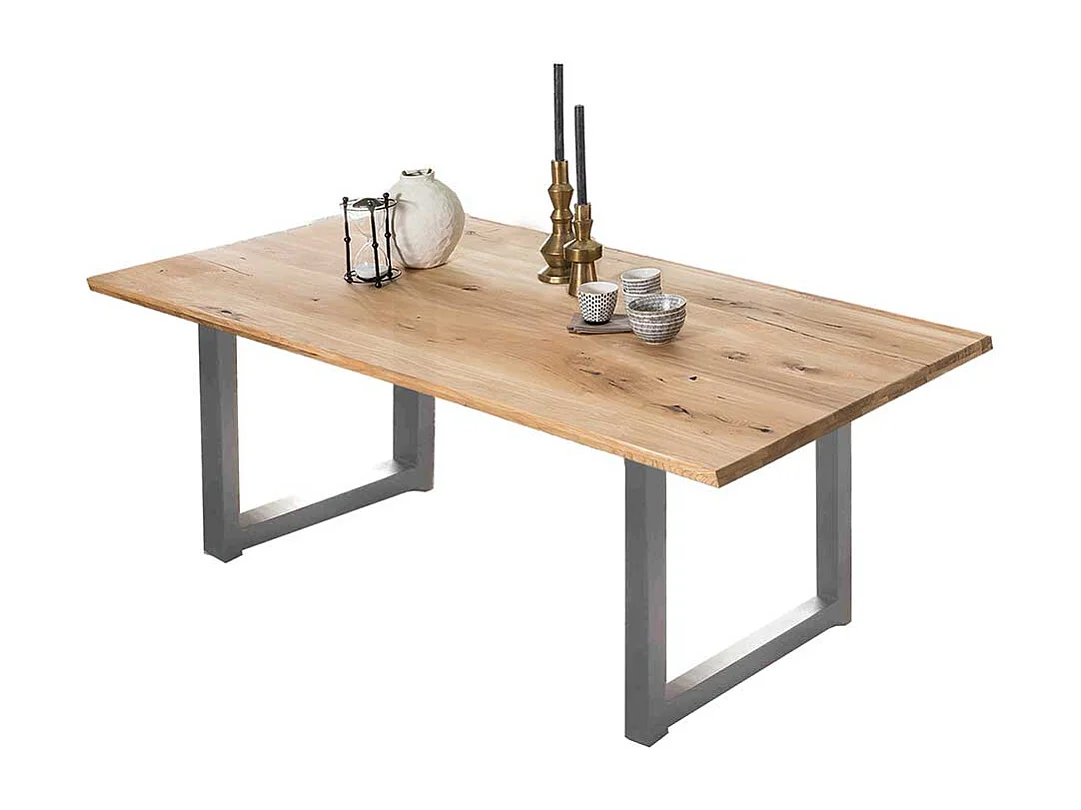 Esszimmer Tisch in Wildeiche und Altsilberfarben Bügelgestell