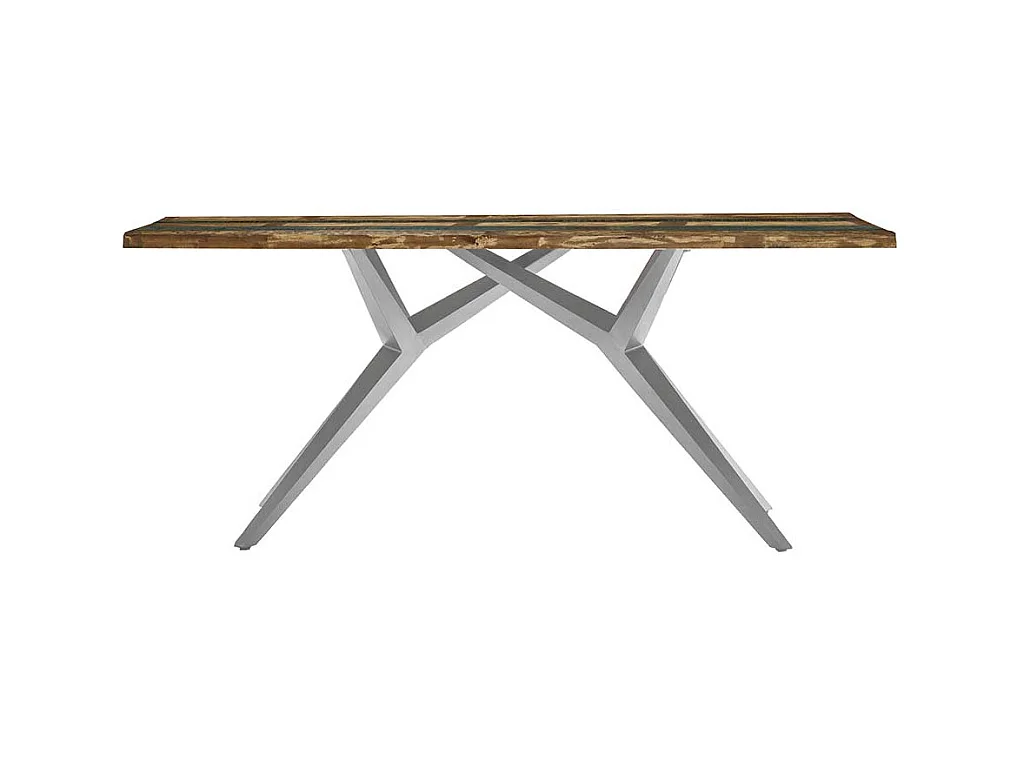 Esstisch aus Recyclingholz Bunt und Antiksilberfarben