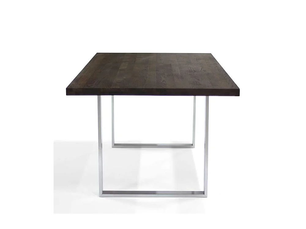 Küchentisch aus Nussbaum Massivholz und Edelstahl 75 cm hoch