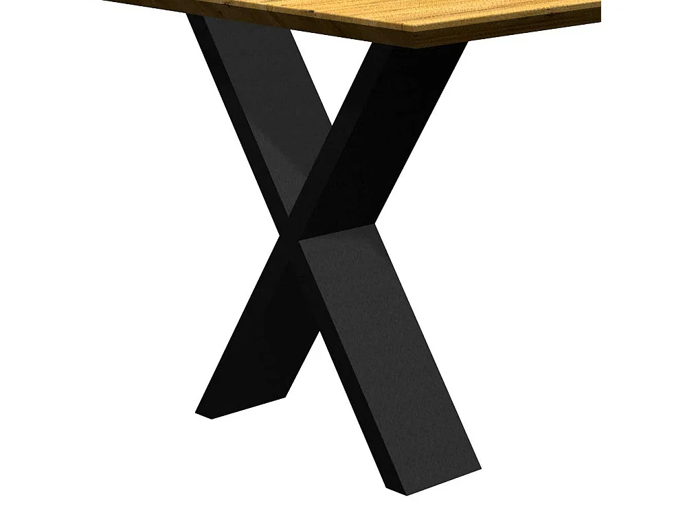 Esstisch massiv Eiche mit Schweizer Kante X Gestell aus Metall