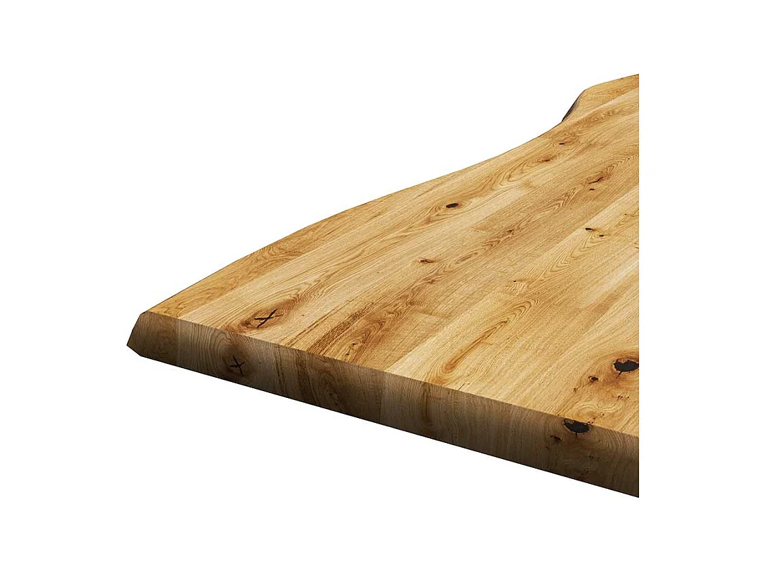 Tisch mit Baumkante und Bügelgestell Eiche Massivholz und Metall