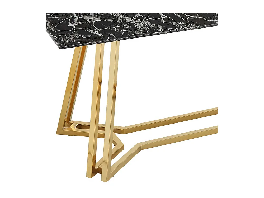 Design Esstisch mit Glasplatte schwarz marmoriert Metall Bügelgestell Goldfarben