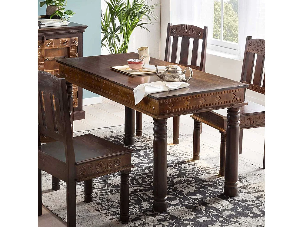 Kolonialstil Esszimmertisch aus Teak Recyclingholz beschnitzt