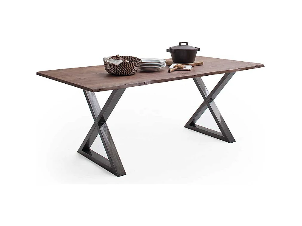 Esstisch Holztisch mit X Gestell aus Metall