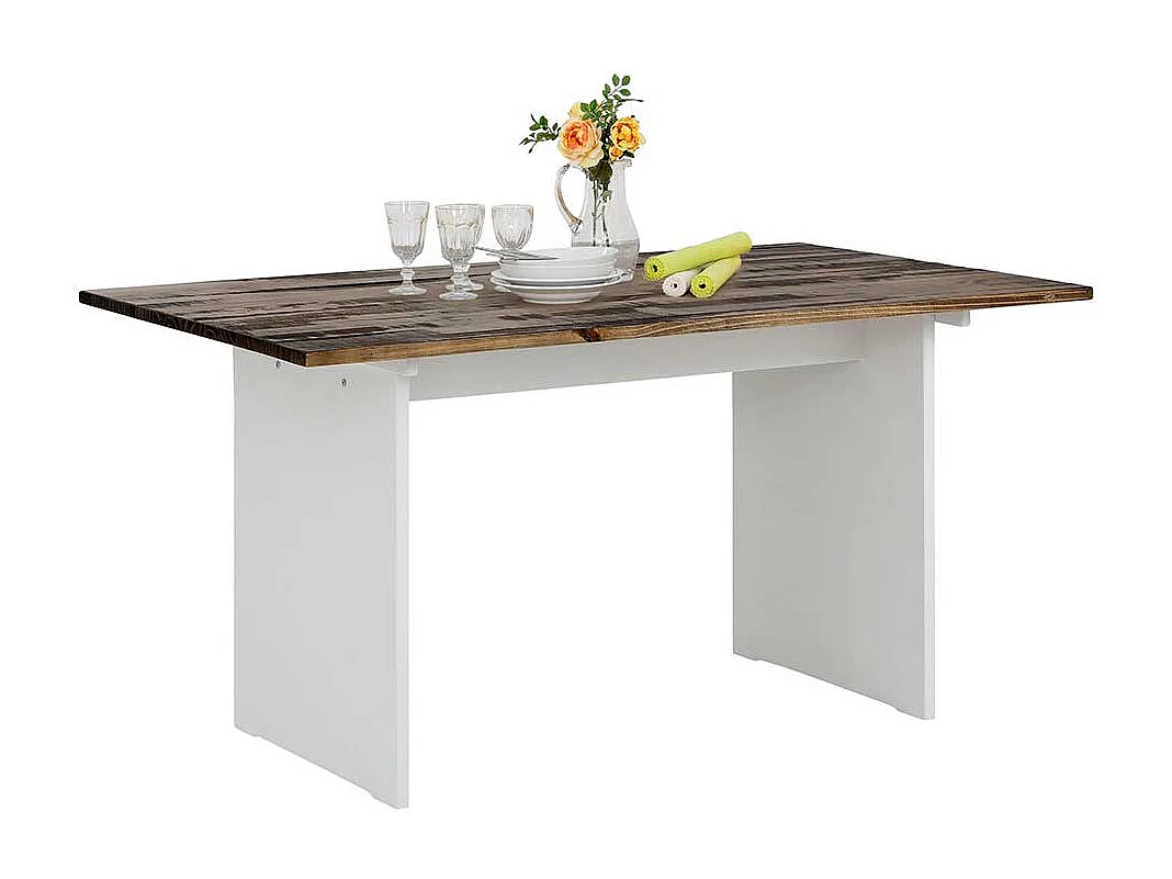 Tisch Esszimmer & Küche in Kiefer dunkel und Weiß Landhausstil