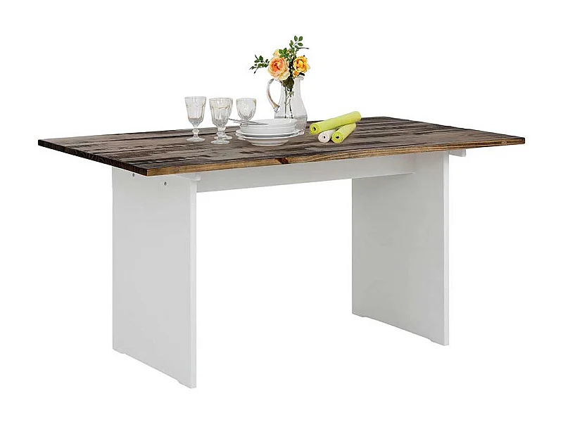Tisch Esszimmer & Küche in Kiefer dunkel und Weiß Landhausstil