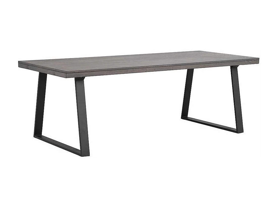 Tisch Massivholz in Eiche Rauchfarben Metall Bügelgestell