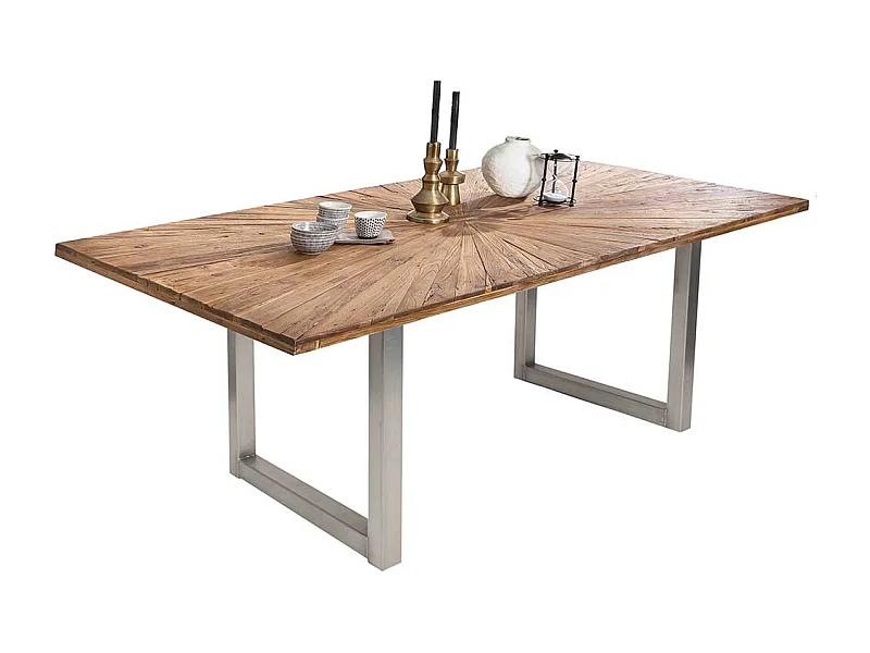 Designertisch aus Teak Recyclingholz und Stahl Loft Style