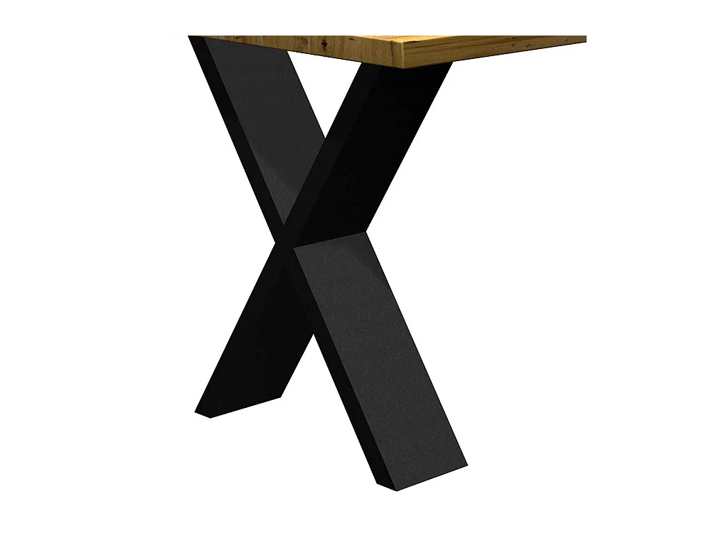 Massiver Tisch aus Eiche und Metall X Gestell in Schwarz
