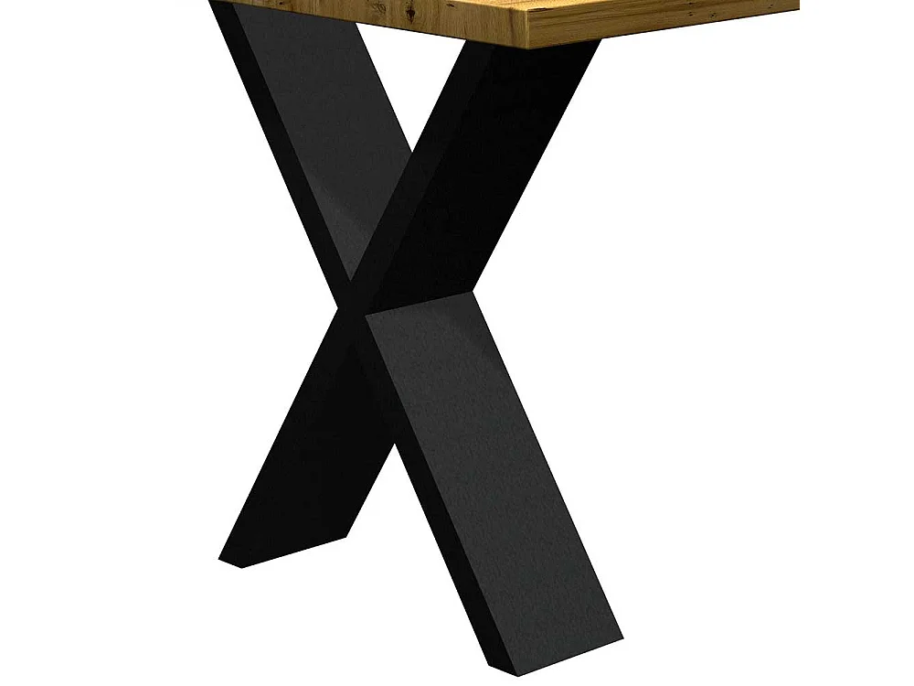 Massiver Tisch aus Eiche und Metall X Gestell in Schwarz