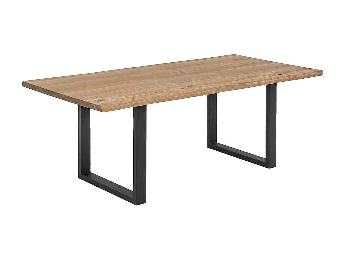Baumkanten Esstisch aus Wildeiche Massivholz und Stahl Loft Design