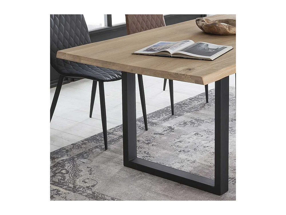 Baumkanten Esstisch aus Wildeiche Massivholz und Stahl Loft Design