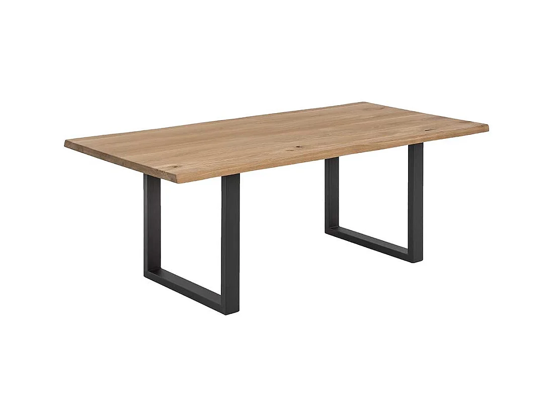 Baumkanten Esstisch aus Wildeiche Massivholz und Stahl Loft Design