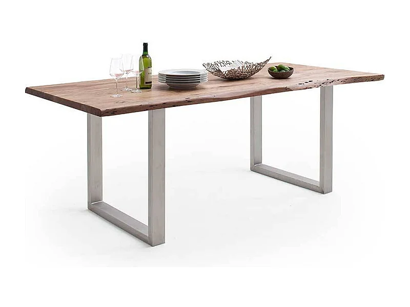 Esstisch Holztisch mit Baumkante und Bügelgestell