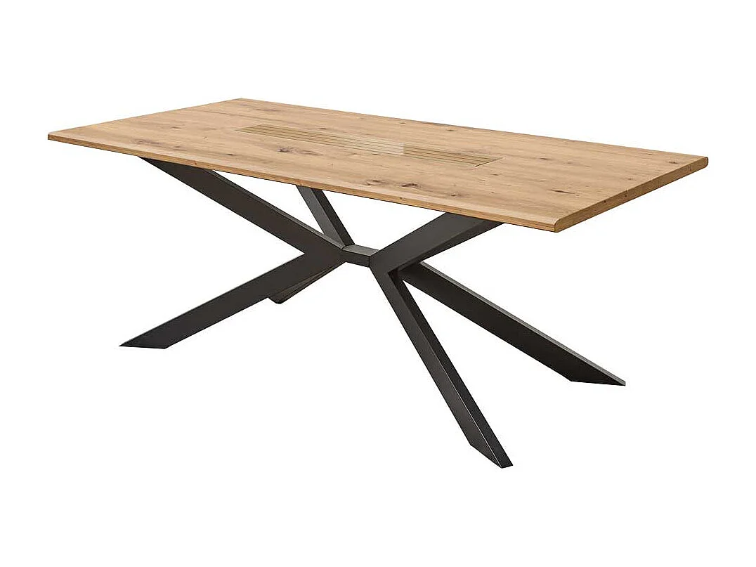 Moderner Esstisch in Wildeichefarben und Schwarz Spider Gestell