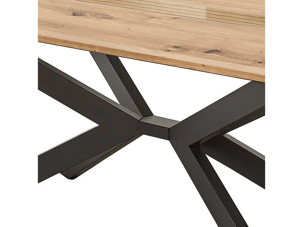 Moderner Esstisch in Wildeichefarben und Schwarz Spider Gestell