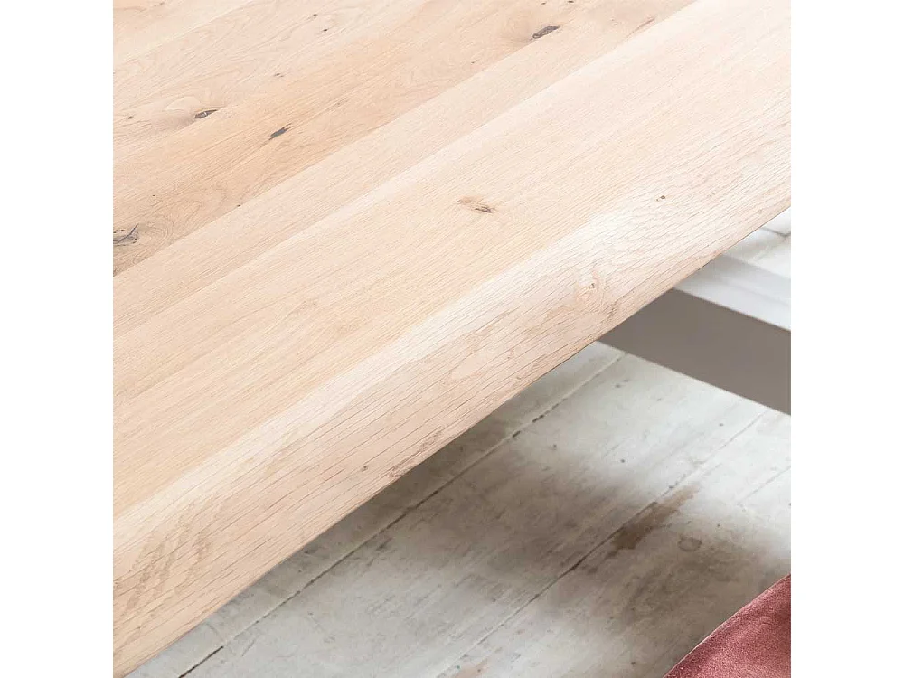 Holztisch Massiv mit Baumkante Platte A Form Gestell