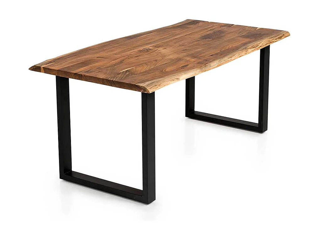 Akazienholz Esstisch mit natürlicher Baumkante Bügelgestell