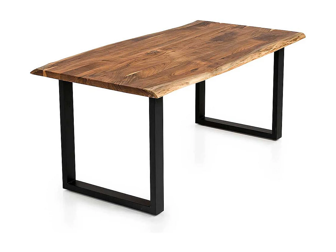 Akazienholz Esstisch mit natürlicher Baumkante Bügelgestell