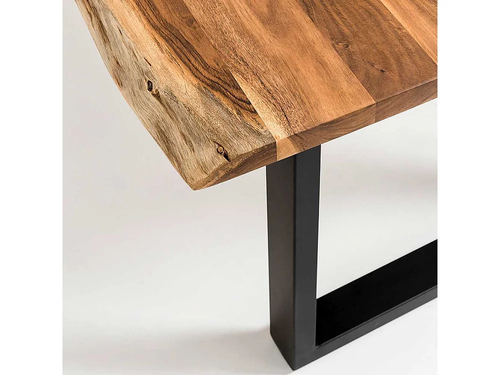 Akazienholz Esstisch mit natürlicher Baumkante Bügelgestell