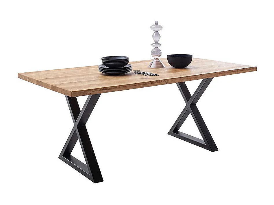 Esstisch Holztisch aus Wildeiche Massivholz mit X Gestell