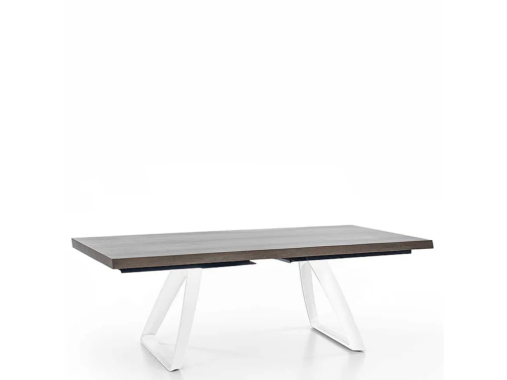 Design Esstisch in Esche Grey Wash furniert Bügelgestell in Weiß