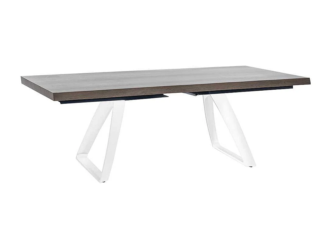 Design Esstisch in Esche Grey Wash furniert Bügelgestell in Weiß