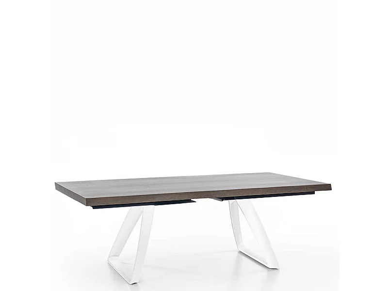 Design Esstisch in Esche Grey Wash furniert Bügelgestell in Weiß